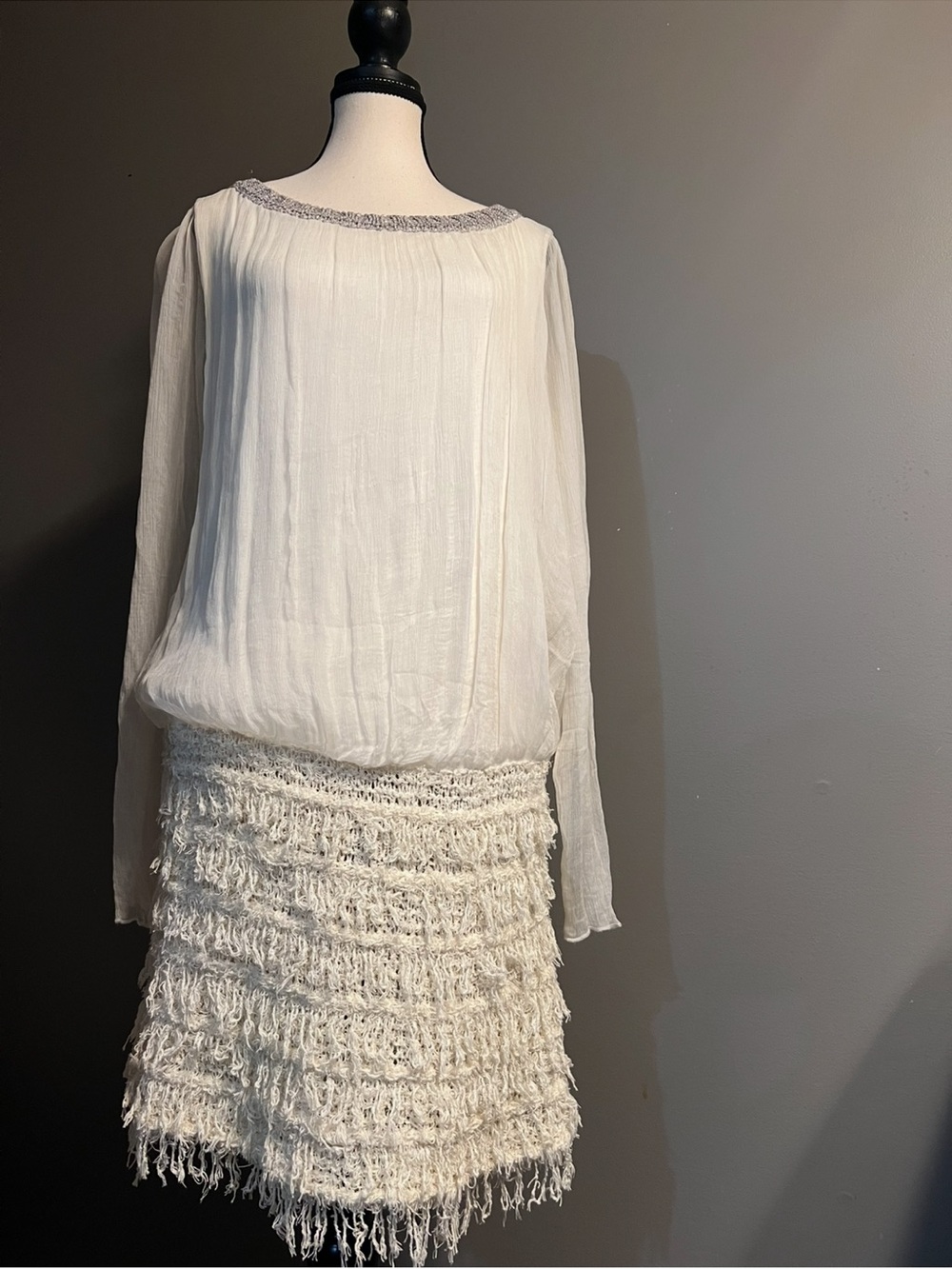 TWIN-SET Silk/Cotton Ivory Dress. Size M. EUC